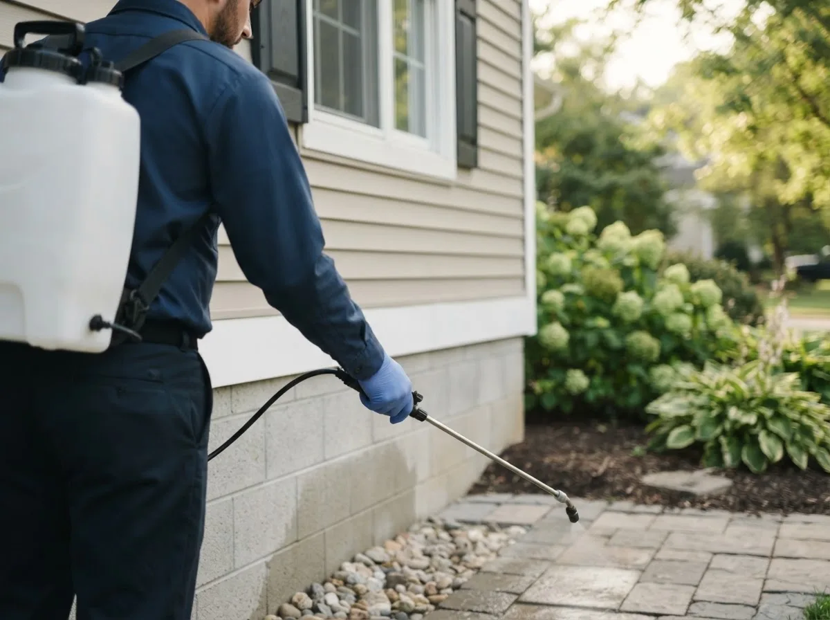 Pest control technician inspecting a home in Rumney, NH